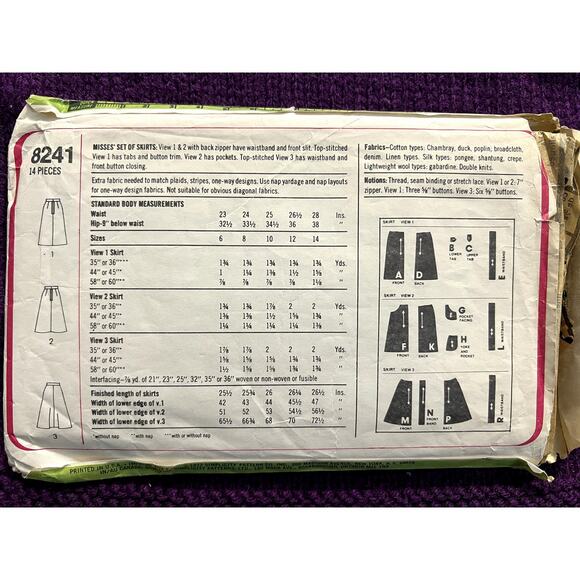 Simplicity 8241 Sewing pattern Aline straight midi skirt pants 1970s size 14 - Picture 4 of 7